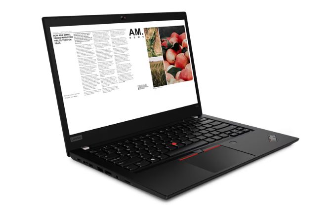 Das Lenovo ThinkPad T490 in Schwarz ist ein Laptop mit Tastatur und Bildschirm